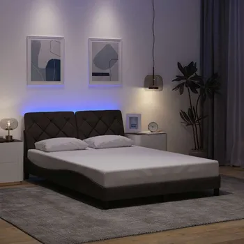 Postel zahrada-XL Rám postele s LED bez matrace Tmavě hnědá 140x190 cm Látka 3310667