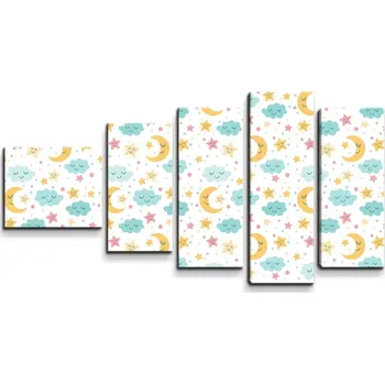 Obraz Sablio Obraz - 5-dílný Měsíc a modré mráčky - 100x60 cm