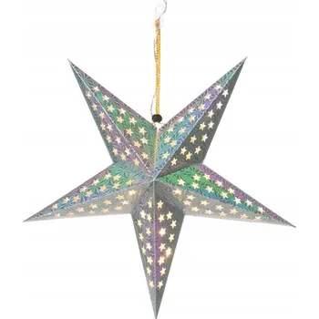 Vánoční dekorace Finnlumor Papírová LED hvězda 43 cm, na baterie, stříbrná