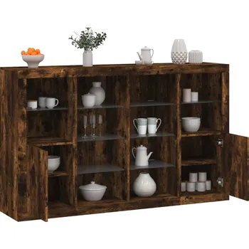 přebalovací pult a komoda Příborníky s LED osvětlením 3 ks kouřový dub kompozitní dřevo Hnědá3209139