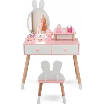 Toaletní stolek Costway Dětský toaletní stolek 2v1 bílý