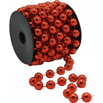 Vánoční dekorace ŘETĚZ KORÁLKY NA VÁNOČNÍ STROMEK girlanda z kuliček 5m ČERVENÁ ŠPULKA