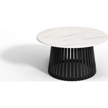 Konferenční stolek Konferenční stolek Abel 75 cm světlý mramor – moderní kulatý stolek do obývacího pokoje