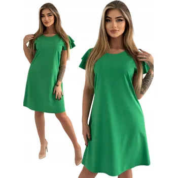 Dámské šaty ZELENÉ KLASICKÉ KRÁTKÉ TRAPÉZOVÉ ŠATY VELIKOST 42