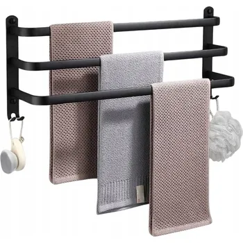 Věšák DRŽÁK NA RUČNÍKY DO KOUPELNY ČERNÝ LOFT HLINÍKOVÝ NÁSTĚNNÝ 50 CM