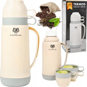 Termoska TERMOSKA SE SKLENĚNOU VLOŽKOU 0,6L NA KÁVU ČAJ DVA HRNÍČKY OBĚDOVÝ TERMOSKA