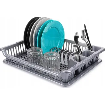 Odkapávač na nádobí ODKAPÁVAČ NA NÁDOBÍ STOJÍCÍ S ODKAPÁVACÍ MISKOU VELKÝ DO KUCHYNĚ ŠEDÝ