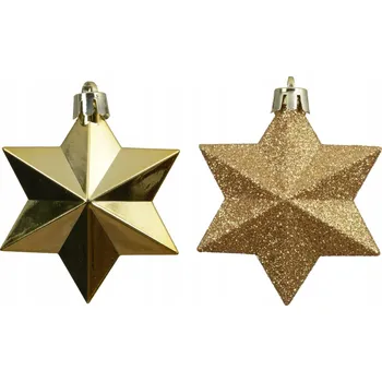 Vánoční dekorace Sada 12 vánočních baněk plastové hvězdy zlaté 9x12,3 cm