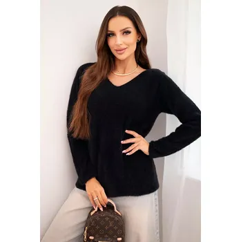 Dámský svetr Kesi Włoski Dámský svetr z měkké pleteniny s V výstřihem černý Kesi Włoski černá 3453151