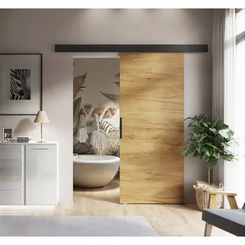 Interiérové dveře Posuvné dveře RICO hladké, dub craft zlatý, s černou krycí lištou, 76 cm