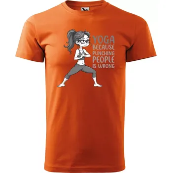 Pánské tričko Sablio Tričko s potiskem Yoga - because punching people is wrong - oranžové 5XL