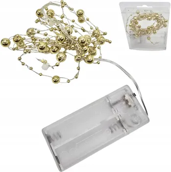 Vánoce LED SVĚTELNÝ ŘETĚZ KORÁLKY NA STROMEČEK ZLATÝ NA BATERIE 2M