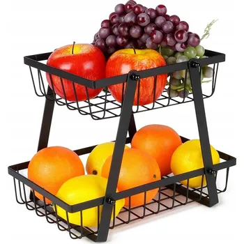 Nákupní košík KOŠÍK NA OVOCE A ZELENINU 2-PATROVÝ KOVOVÝ ČERNÝ LOFT