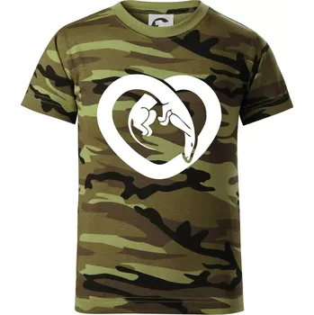 Jezevčík srdce - plný - Dětské maskáčové triko - 122 cm/6 let ( Zelený maskáč )