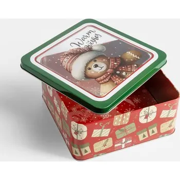 Dóza na potraviny Plechová dóza čtvercová 19x19x8,5 cm MIX