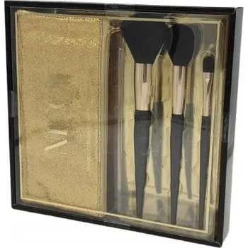 Kosmetický štětec Niuqi Sada štětců na líčení Štětce 3ks + kosmetická taštička Zlatá