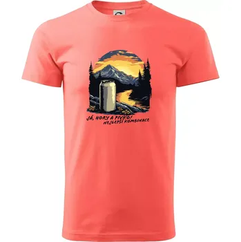 Pánské tričko Já hory a pivko nejlepší kombinace - Klasické pánské triko vyšší gramáže - 4XL ( Korálová )