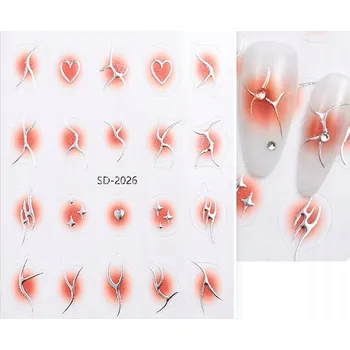 samolepka Samolepky 3D ozdoby na nehty samolepící stříbrné oranžové S100