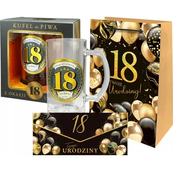 Sklenice SADA Pivní Sklenice k 18. narozeninám + Přání k 18. + Taška, Dárek k 18. Narozeninám