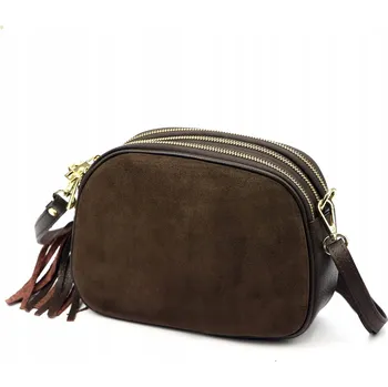 Vera Pelle kabelka, kožená kabelka přes rameno z přírodní semišové kůže, hnědá