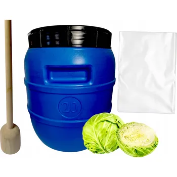 Obraz Sada: Plastový sud 20 l k nakládání zelí s pěchovadlem + pytel