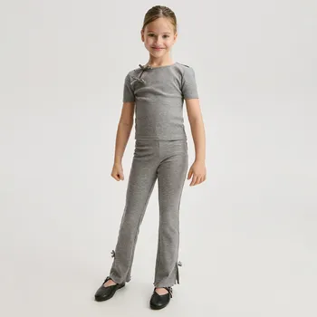 Dětská móda Reserved - Žebrované kalhoty s mašličkami - tmavě šedá - 994FF-90M - 994FF-90M-116