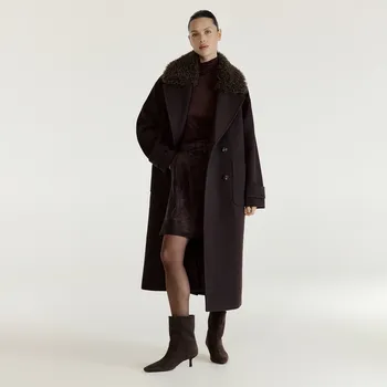 Dámský kabát Reserved - Kabát ze směsi vlny - tmavě hnědá - 770HD-89X - 770HD-89X-L