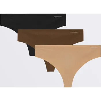 Dámské spodní prádlo Organic Basics Naked Rib Thong 3-pack Black / Walnut / Hazelnut S