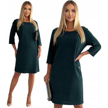 Dámské šaty ZELENÉ KLASICKÉ JEDNODUCHÉ LESKLÉ ŠATY VELIKOST 46