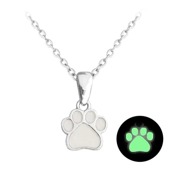 Náhrdelník Moonlit Dětský stříbrný náhrdelník s luminiscenční bílou tlapkou