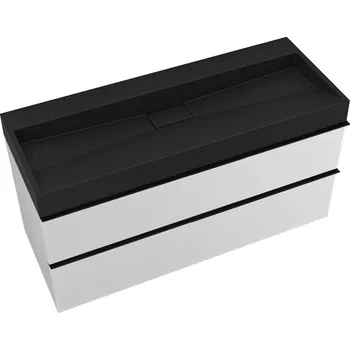 Koupelnový nábytek CERANO - Koupelnová skříňka Velora - bílá matná - úchytka černá + umyvadlo z litého mramoru Vita - černá - 100x53x46 cm