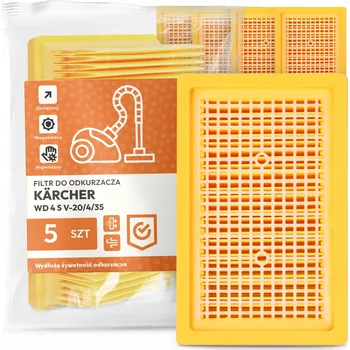 Filtr do vysavače 5x FILTR do VYSAVAČE Kärcher WD 4 S V-20/4/35 Skládaný Plochý FILTRY EM-W