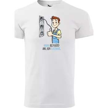 Pánské tričko Sablio Tričko s potiskem pro elektrikáře Hrdina bez pláště? Ano, jsem elektrikář - bílé L