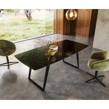 Jídelní stůl Jídelní stůl Edge Boot 200x100 sklo s reliéfem kouřově černé 3D design