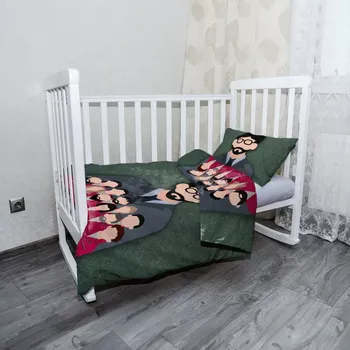 Povlečení Sablio Mikroplyšové dětské povlečení do postýlky Money heist Profesor a jeho tým Zelená - 120x90 / 40x60