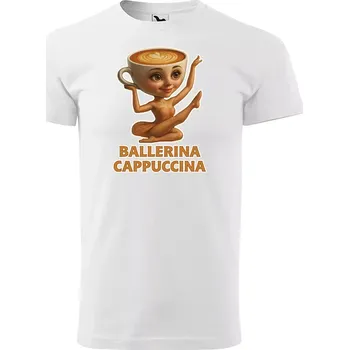 Sablio Tričko s potiskem Ballerina cappuccina - Italian Brainrot - bílé 5XL