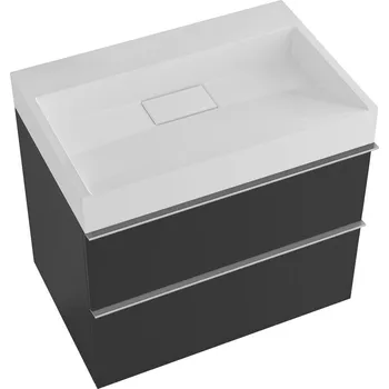 Koupelnový nábytek CERANO - Koupelnová skříňka Velora - černá matná - úchytka chrom + umyvadlo z litého mramoru Vita - bílá lesklá - 70x53x46 cm