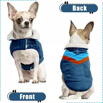 Obleček pro psa Teplá Na Suchý Zip Zimní Bunda pro psa s límcem a podšívkou z suchého zipu, velikost 3XL, tmavě modrá