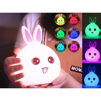 Lampička NOČNÍ LAMPA LED PRO DĚTI KRÁLÍK SILIKONOVÁ RGB DOTYKOVÁ USB