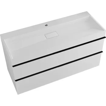 Koupelnový nábytek CERANO - Koupelnová skříňka Velora - bílá matná - úchytka černá + umyvadlo s otvorem pro baterii z litého mramoru Vita - bílá lesklá - 100x53x46 cm