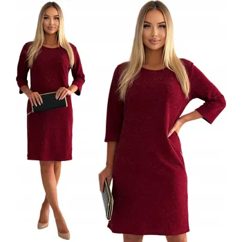 Dámské šaty BORDOVÉ KLASICKÉ JEDNODUCHÉ LESKLÉ ŠATY M - 4XL