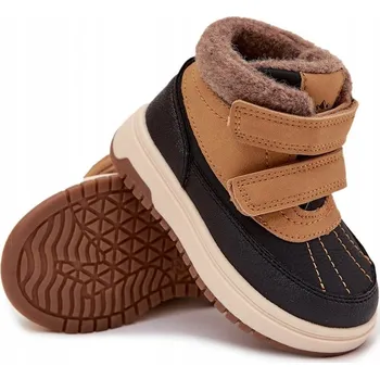 Dívčí zimní obuv DĚTSKÉ ZIMNÍ BOTY SNĚHULE NA DVOJITÝ SUCHÝ ZIP ZATEPLENÉ CAMEL VEL. 25