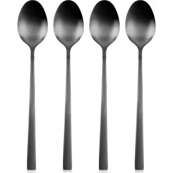 Příbor DLOUHÉ KOKTEJLOVÉ LŽIČKY NA LATTE ČERNÉ OCELOVÉ SADA 4 KS