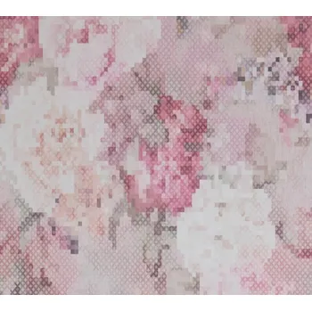 Tapeta Omyvatelná tapeta do obýváku s růžovými květy – motiv pixelů