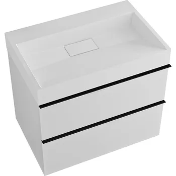 Koupelnový nábytek CERANO - Koupelnová skříňka Velora - bílá matná - úchytka černá + umyvadlo z litého mramoru Vita - bílá matná - 70x53x46 cm