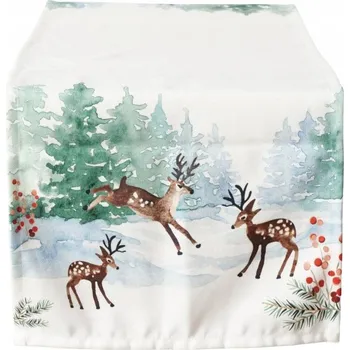 ubrus BĚHOUN POLYESTER S MOTIVEM SOBŮ 140X40 CM BÍLÝ