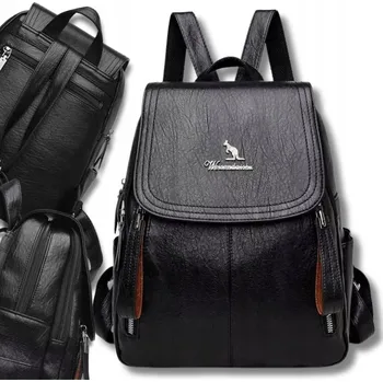 Městský batoh Černý dámský městský batoh z eko kůže do školy i do práce