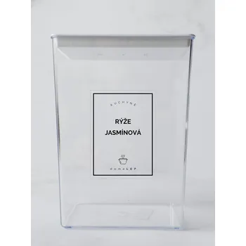 Papír RÝŽE JASMÍNOVÁ – průhledná samolepka na dózu, tučné písmo, 6 x 8 cm | DomaLEP
