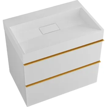 Koupelnový nábytek CERANO - Koupelnová skříňka Velora - bílá matná - úchytka zlatá + umyvadlo z litého mramoru Vita - bílá matná - 70x53x46 cm