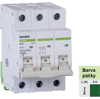 modulární přístroj a rozvaděč Noark 100409 Ex9BH 3P C6 Instalační jistič 10 kA, charakteristika C, 6 A, 3pól (Ex9BH 3P C6)
